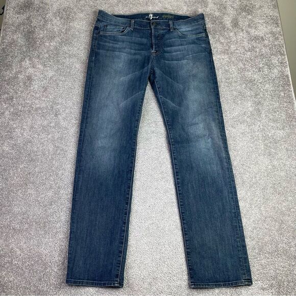 7 For All Mankind Standard Jeans Men's 36X32 Blue Straight Mid-Rise Dark Denim - Picture 1 of 13